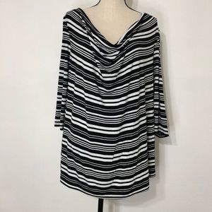 Lane Bryant Black and White Stripped Cowl Neck Soft Knit Top Blouse Size 18/20